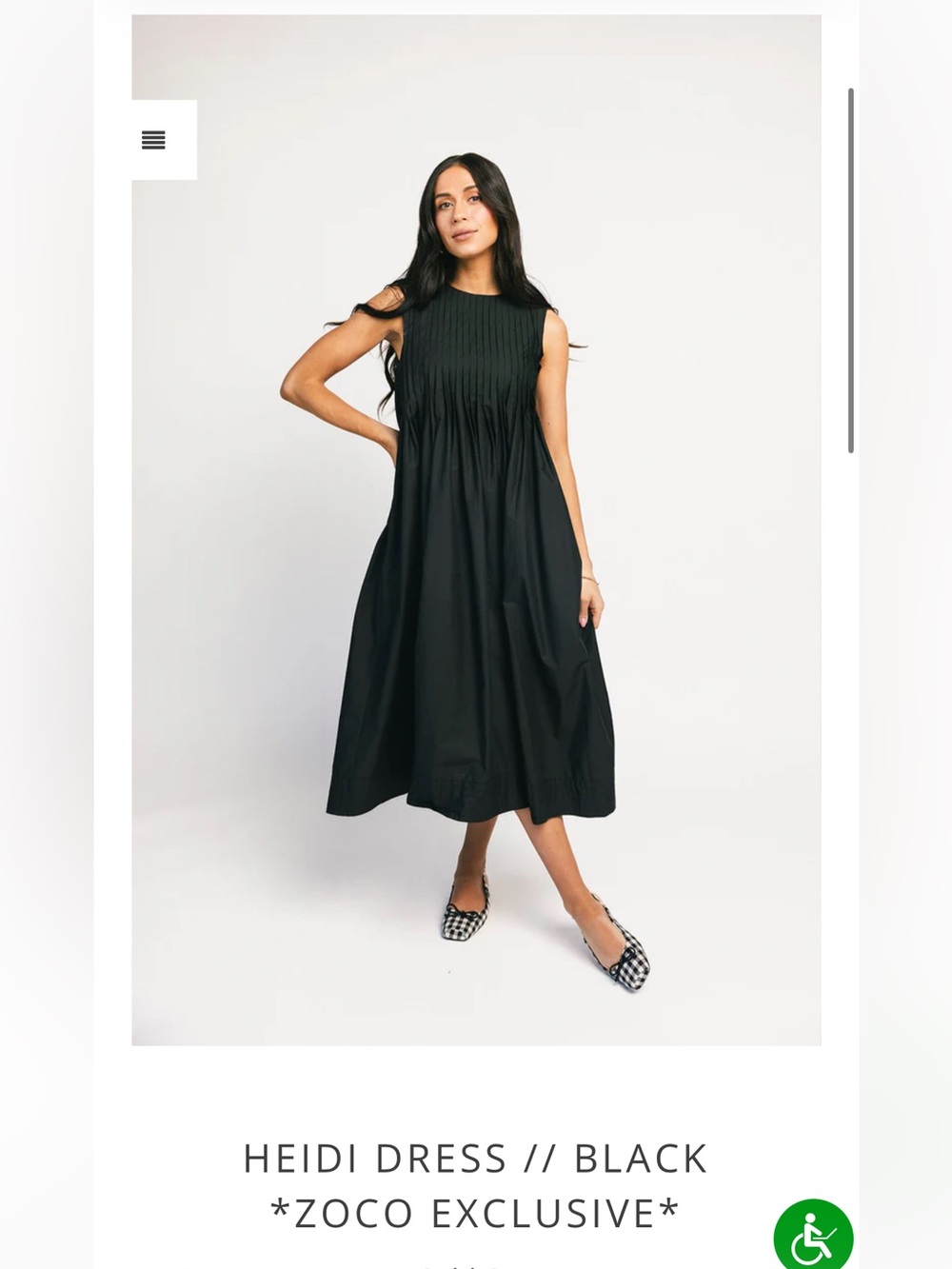 Sleeveless Black Midi Dress with Pleated Yoke